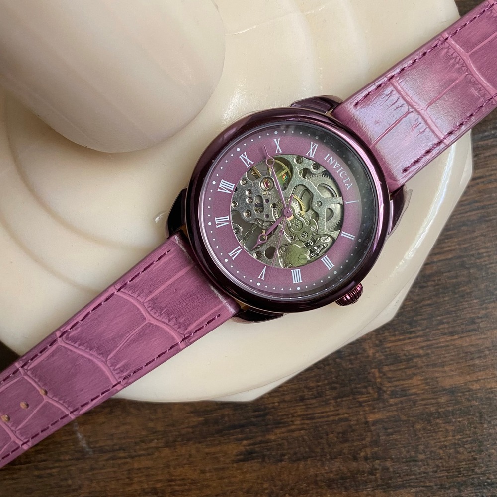 Invicta Specialty Mens Skeleton Watch‎ Analogue Mechanical Purple Leather Band - Picture 3 of 10